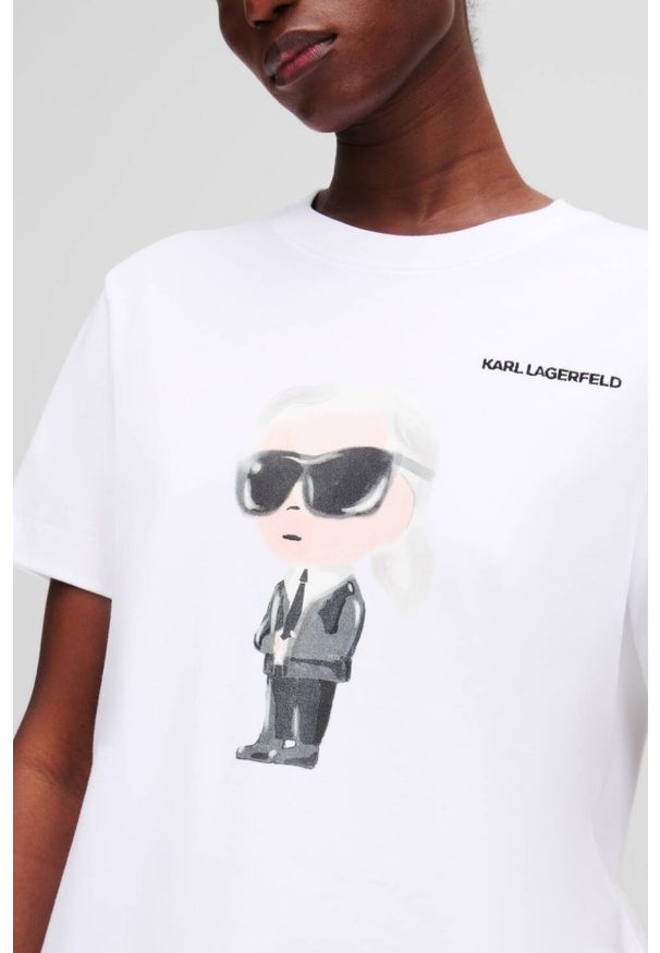 Karl Lagerfeld - KARL LAGERFELD Biały t-shirt damski Ikon Aquarelle K. Okazja: na co dzień. Kolor: biały. Materiał: materiał. Styl: elegancki, casual