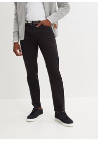 bonprix - Spodnie ze stretchem i paskiem, regular fit, prosta nogawka. Kolor: czarny #1