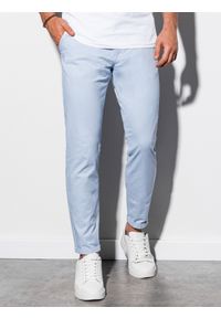 Ombre Clothing - Spodnie męskie chino - błękitne P894 - S. Kolor: niebieski. Materiał: bawełna, elastan