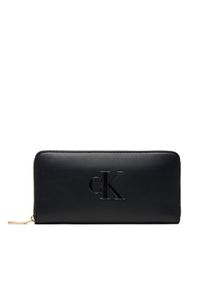 Calvin Klein Duży Portfel Damski Bold Ck Long Zip Around LV04F1077G Czarny. Kolor: czarny. Materiał: skóra