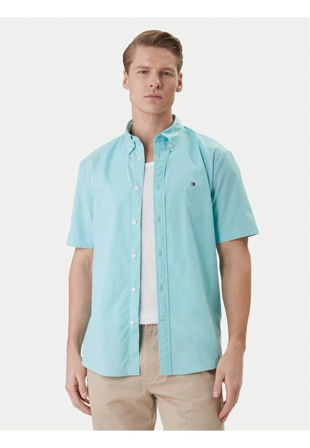 TOMMY HILFIGER - Tommy Hilfiger Koszula MW0MW42630 Turkusowy Regular Fit. Kolor: turkusowy. Materiał: bawełna