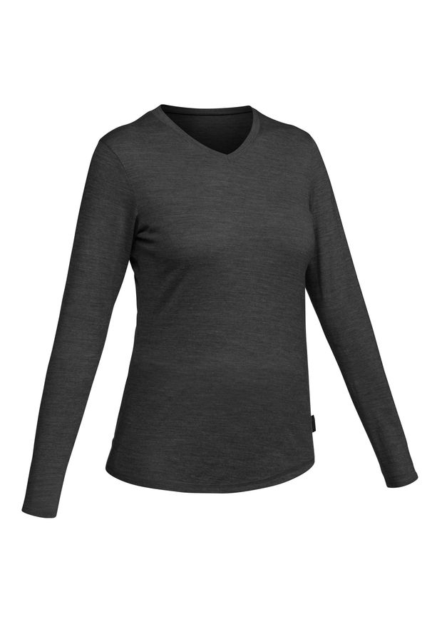 FORCLAZ - Koszulka trekkingowa damska, Forclaz Travel 100 Merino. Kolor: czarny. Materiał: akryl, wełna, materiał