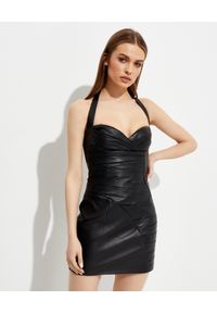 Balmain - BALMAIN - Krótka skórzana sukienka. Kolor: czarny. Materiał: skóra. Długość rękawa: na ramiączkach. Długość: mini #1