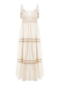 Born2be - Jasnobeżowa Sukienka Chrysis. Kolor: beżowy. Materiał: tkanina, koronka, bawełna. Długość rękawa: na ramiączkach. Wzór: aplikacja, haft, koronka. Styl: boho. Długość: maxi #5