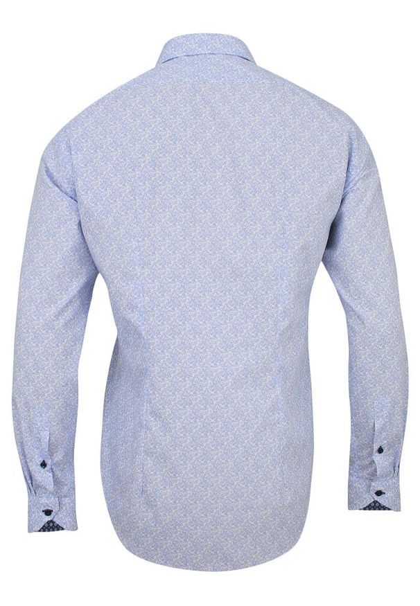 Bello - Błękitna Koszula Wizytowa, Elegancka - BELLO - Taliowana, Długi Rękaw, Paisley. Okazja: na spotkanie biznesowe, do pracy. Kolor: niebieski. Materiał: bawełna, poliester. Długość rękawa: długi rękaw. Długość: długie. Wzór: paisley. Styl: wizytowy, elegancki
