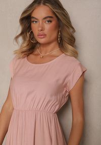 Renee - Ciemnoróżowa Rozkloszowana Sukienka z Wiskozy Linurea. Okazja: na co dzień. Kolor: różowy. Materiał: wiskoza. Styl: klasyczny, elegancki, casual #4
