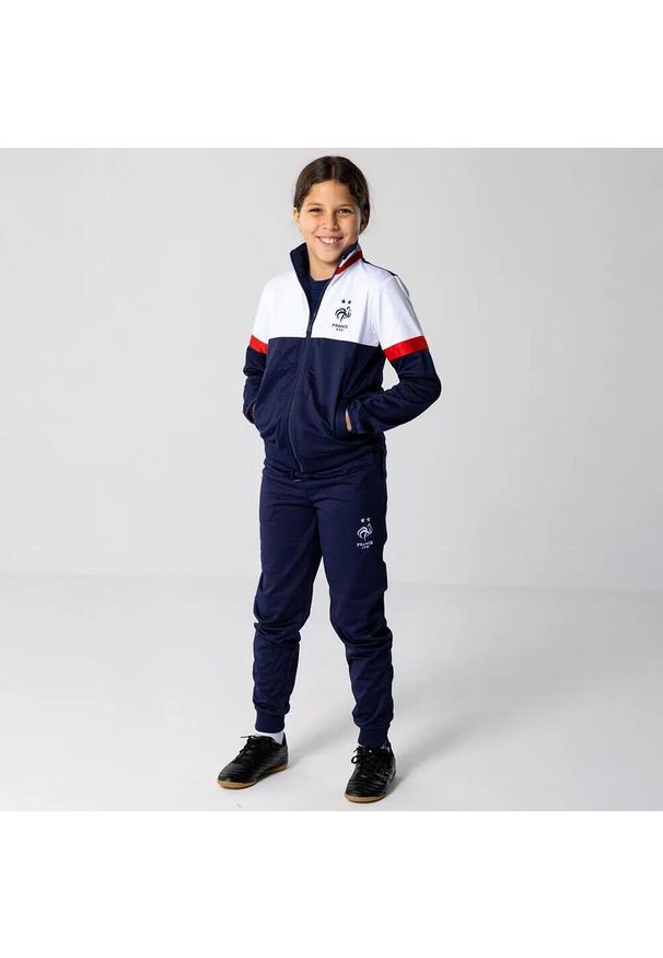 Dres Treningowy Francja Dzieci 24/25 - FFF. Kolor: niebieski, wielokolorowy, biały. Materiał: dresówka. Styl: sportowy