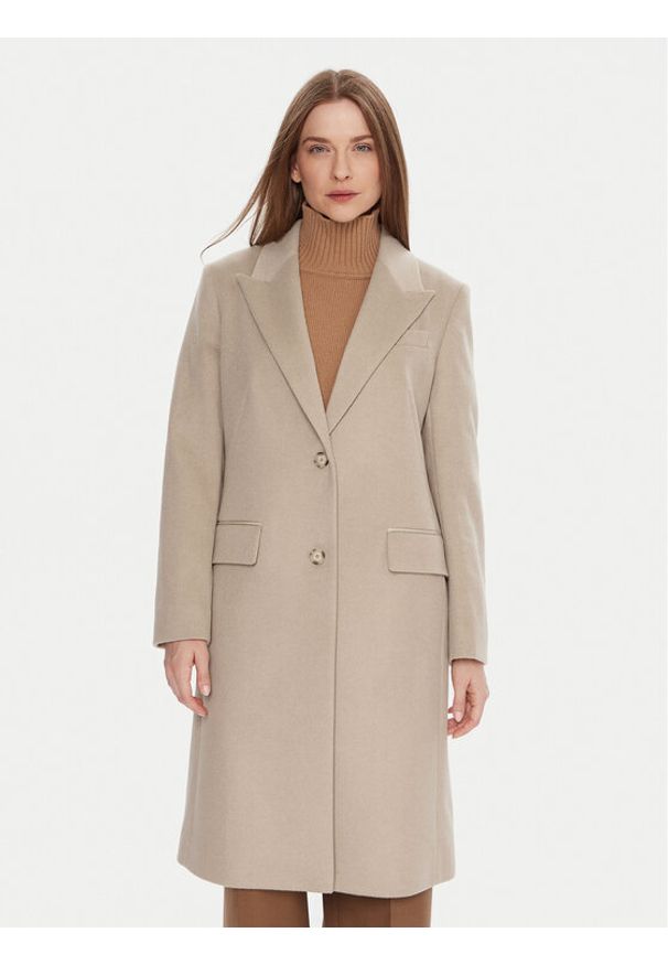 BOSS Płaszcz wełniany Classin 50548371 Beżowy Regular Fit. Kolor: beżowy. Materiał: wełna