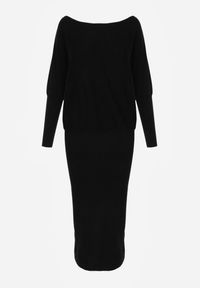 Renee - Czarna Nietoperzowa Sukienka z Dzianiny z Wiskozą z Dekoltem w Łódkę Yuzoma. Typ kołnierza: dekolt w łódkę. Kolor: czarny. Materiał: dzianina, wiskoza. Typ sukienki: oversize #5