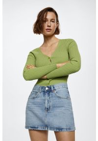 mango - Mango spódnica jeansowa Mom80 mini prosta. Okazja: na co dzień. Kolor: niebieski. Materiał: jeans. Styl: casual #5