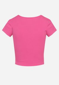 Born2be - Fuksjowa Koszulka T-shirt z Krótkim Rękawem z Prążkowanej Dzianiny Nuvolia. Kolor: różowy. Materiał: dzianina, prążkowany. Długość rękawa: krótki rękaw. Długość: krótkie. Sezon: lato #7