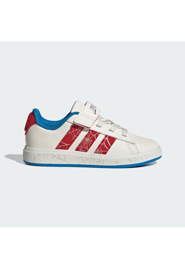 Adidas - Pantofelki dla dzieci adidas Marvel Spider-Man Grand. Zapięcie: pasek. Kolor: czerwony, niebieski, wielokolorowy, biały. Wzór: motyw z bajki. Sport: turystyka piesza