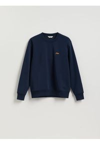 Reserved - Bluza z haftem - granatowy. Kolor: niebieski. Materiał: dzianina, bawełna. Wzór: haft