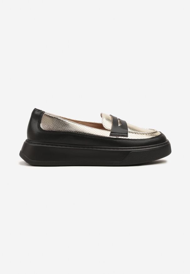Born2be - Czarne Mokasyny Skórzane na Grubej Podeszwie Odrelle. Okazja: na spacer, na co dzień. Kolor: czarny. Materiał: skóra. Styl: elegancki, casual