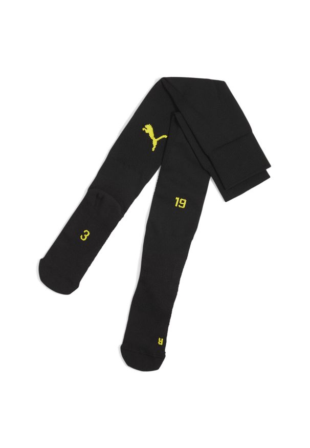 Puma - Męskie gładkie skarpety Borussia Dortmund 24/25 PUMA Black Faster Yellow. Kolor: żółty, wielokolorowy, czarny. Wzór: gładki. Sport: piłka nożna