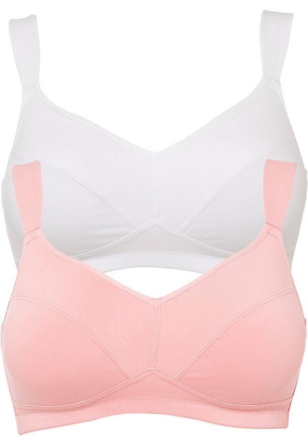 bonprix - Biustonosz bez fiszbinów z bawełną organiczną (2 szt.). Kolor: biały. Materiał: bawełna