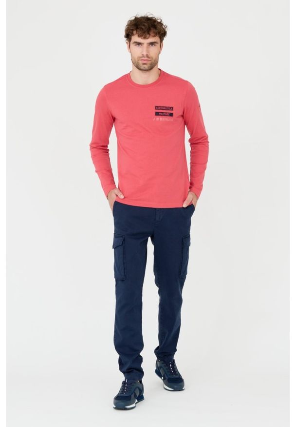 Aeronautica Militare - AERONAUTICA MILITARE Różowy męski longsleeve bawełniany. Kolor: różowy. Materiał: bawełna. Długość rękawa: długi rękaw