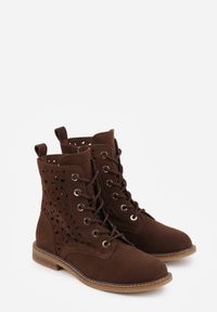 Born2be - Brązowe Ażurowe Botki Skórzane Adeis. Okazja: na co dzień. Kolor: brązowy. Materiał: skóra. Wzór: ażurowy. Styl: casual #9