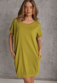 Renee - Ciemnozielona T-shirtowa Sukienka Pudełkowa z Elastycznej Bawełny Ellensa. Kolor: zielony. Materiał: bawełna. Styl: wakacyjny. Długość: mini #4