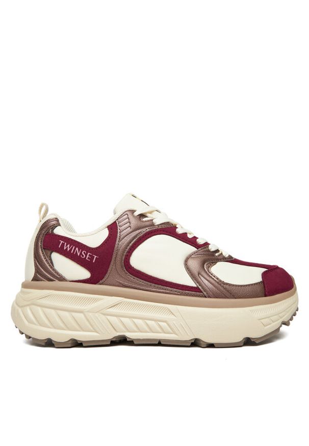 TwinSet - TWINSET Sneakersy 252TCP01C Bordowy. Kolor: czerwony. Materiał: skóra