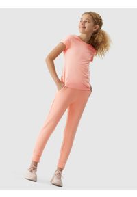 4f - T-shirt gładki dziewczęcy. Kolor: różowy. Materiał: bawełna. Wzór: gładki #2