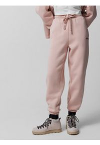 outhorn - Spodnie dresowe joggery damskie - różowe. Kolor: różowy. Materiał: dresówka. Wzór: napisy. Sezon: zima