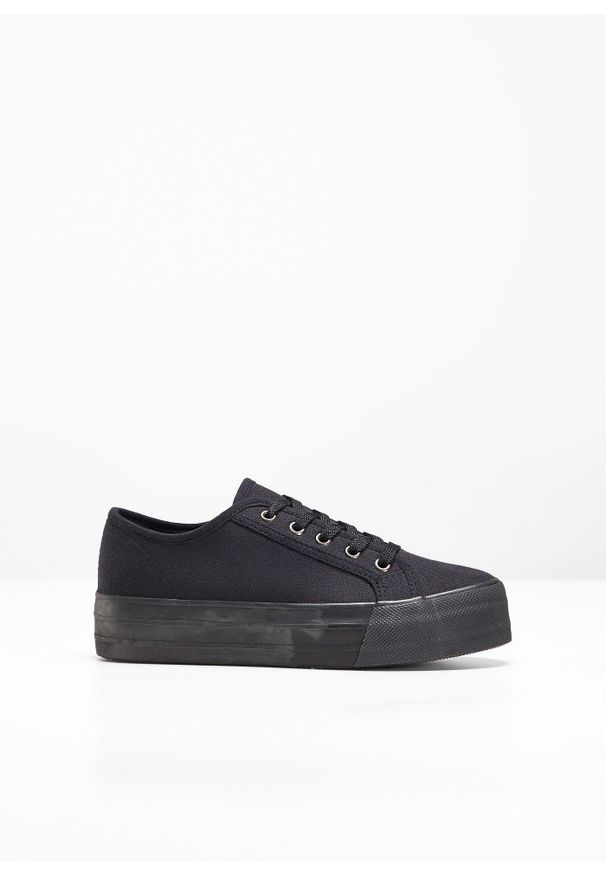 bonprix - Sneakersy na platformie z bawełnianego płótna. Kolor: czarny. Materiał: bawełna. Obcas: na platformie
