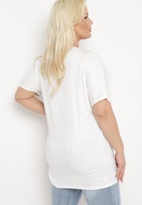 Born2be - Biały T-shirt z Rękawami w typie Nietoperza Salilena. Okazja: na co dzień. Kolor: biały. Materiał: jeans. Wzór: aplikacja. Styl: casual, elegancki, wizytowy #7