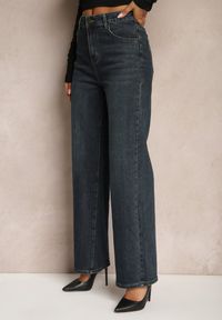 Renee - Granatowe Jeansy o Szerokim Kroju z Bawełną High Waist Vitira. Okazja: na co dzień. Stan: podwyższony. Kolor: niebieski. Styl: elegancki, casual #5