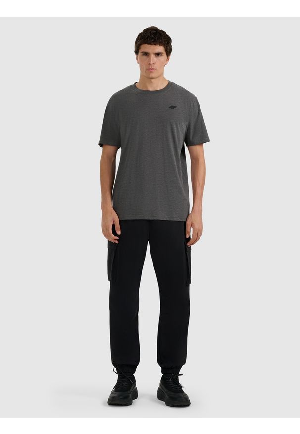 4f - 4F T-shirt regular gładki męski - szary XL. Okazja: na co dzień. Kolor: szary. Materiał: materiał, bawełna. Wzór: gładki. Styl: casual