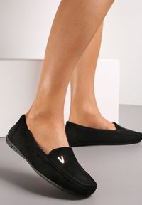 Renee - Czarne Mokasyny z Imitacji Zamszu ze Skórzaną Wkładką Titanora. Kolor: czarny. Materiał: skóra, zamsz. Sezon: lato #4