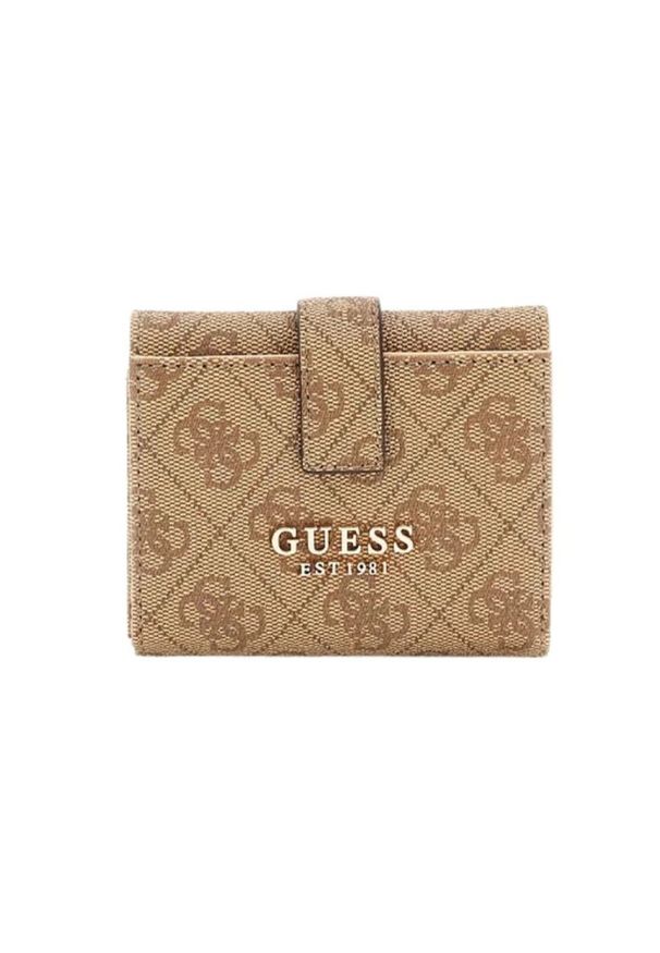 Guess - GUESS Beżowy portfel damski Laurel. Kolor: beżowy. Materiał: skóra ekologiczna