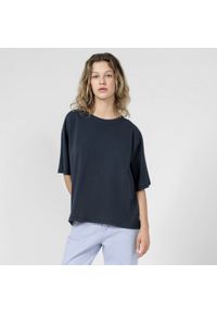 outhorn - T-shirt gładki damski - granatowy. Okazja: na co dzień. Kolor: niebieski. Materiał: bawełna, materiał, jeans, dresówka, dzianina. Długość rękawa: krótki rękaw. Wzór: gładki. Styl: casual, sportowy #7