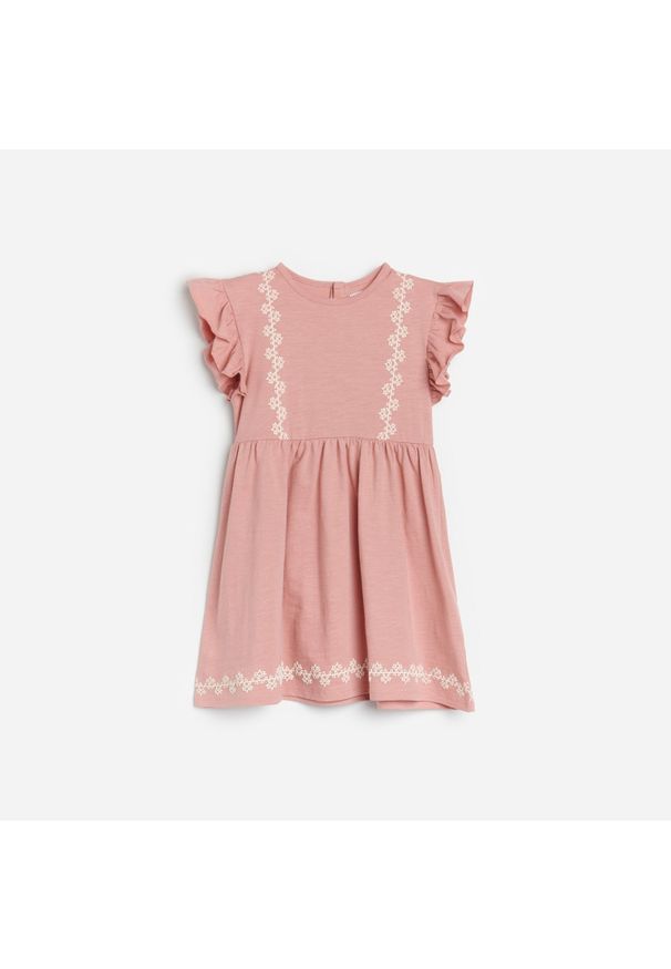 Reserved - Bawełniana sukienka z nadrukiem - Różowy. Kolor: różowy. Materiał: bawełna. Wzór: nadruk