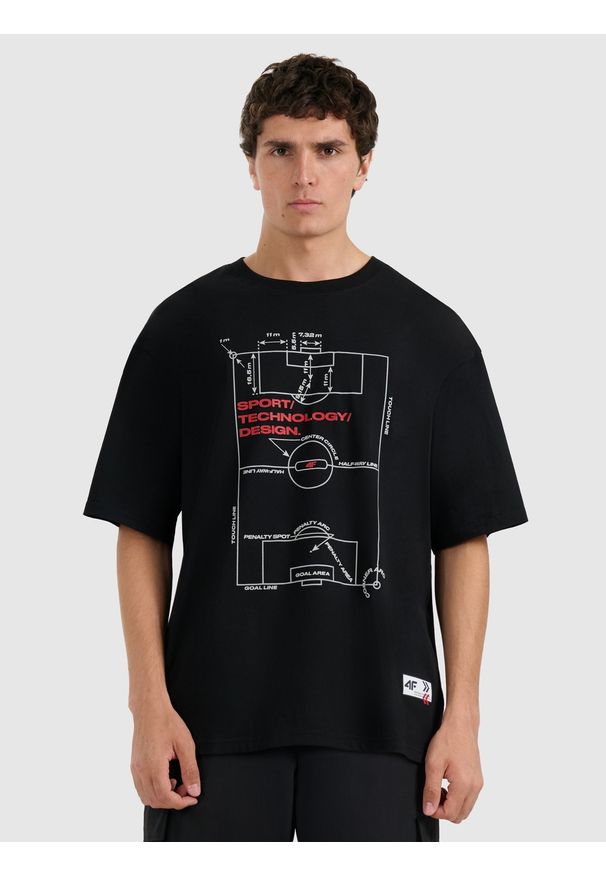 4f - 4F T-shirt oversize z nadrukiem męski - czarny L. Okazja: na co dzień. Kolor: czarny. Materiał: bawełna. Wzór: nadruk. Styl: casual