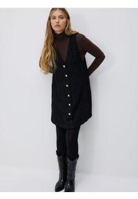 Reserved - Tweedowa sukienka mini - czarny. Kolor: czarny. Materiał: tkanina. Typ sukienki: proste. Długość: mini