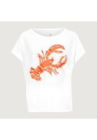 T-shirt ze wzorem homara Juvia. Kolor: biały. Materiał: wiskoza, bawełna. Długość: krótkie. Wzór: nadruk
