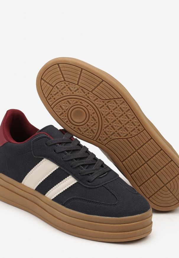 Renee - Niebieskie Sneakersy w Stylu Klasycznych Tenisówek na Platformie Nallania. Okazja: na spacer. Kolor: niebieski. Materiał: jeans. Obcas: na platformie. Sport: turystyka piesza