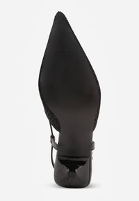 Born2be - Czarne Czółenka na Szpilce z Odkrytą Piętą i Ażurową Cholewką Erifera. Okazja: na co dzień. Zapięcie: sprzączka. Kolor: czarny. Materiał: jeans. Szerokość cholewki: normalna. Wzór: ażurowy. Obcas: na szpilce. Styl: casual, elegancki, klasyczny #9