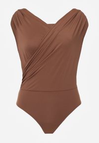 Renee - Brązowe Kopertowe Body Bez Rękawów Edalwen. Okazja: na imprezę. Kolor: brązowy. Materiał: skóra. Długość rękawa: bez rękawów. Styl: elegancki #6