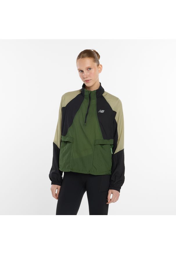 Kurtka damska New Balance WO53206GAS – zielona. Okazja: na spacer. Kolor: zielony. Materiał: tkanina, nylon, materiał. Sezon: zima, wiosna, jesień, lato