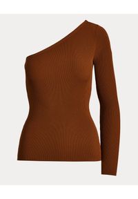 Ralph Lauren - RALPH LAUREN - Bluzka z odkrytym ramieniem Slim fit. Typ kołnierza: polo. Kolor: brązowy. Materiał: materiał. Wzór: prążki #3