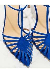 FRANCESCO RUSSO - Niebieskie sandały z zamszu. Zapięcie: pasek. Kolor: niebieski. Materiał: zamsz. Wzór: paski. Obcas: na obcasie. Styl: klasyczny. Wysokość obcasa: wysoki #2