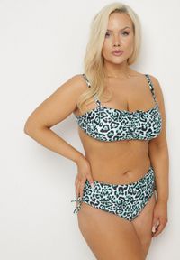 Born2be - Zielone Bikini Biustonosz z Wiązaniem i Majtki Figi ze Ściągaczami Uloselia. Kolekcja: plus size. Kolor: zielony. Wzór: ażurowy, motyw zwierzęcy #1
