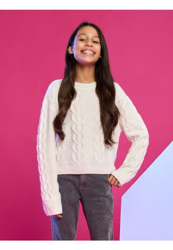 Sinsay - Strukturalny sweter - kremowy. Kolor: kremowy