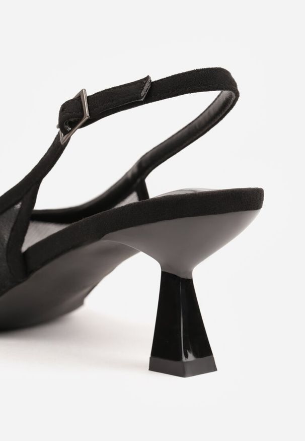 Renee - Czarne Przezroczyste Sandały Vices na Kaczuszce Typu Slingback Atilessa. Zapięcie: sprzączka. Kolor: czarny. Materiał: jeans. Sezon: lato. Obcas: na szpilce. Styl: elegancki, klasyczny, wizytowy