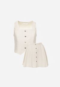 Renee - Jasnobeżowy Komplet z Kamizelką i Rozkloszowaną Spódnicą z Eleganckimi Guzikami Jenane. Kolor: beżowy #5