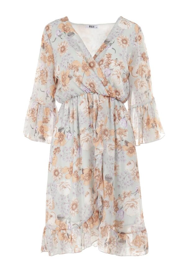 Born2be - Jasnoniebieska Sukienka Sophassa. Okazja: na imprezę. Kolor: niebieski. Wzór: aplikacja, kwiaty. Sezon: lato. Typ sukienki: rozkloszowane, kopertowe. Styl: elegancki