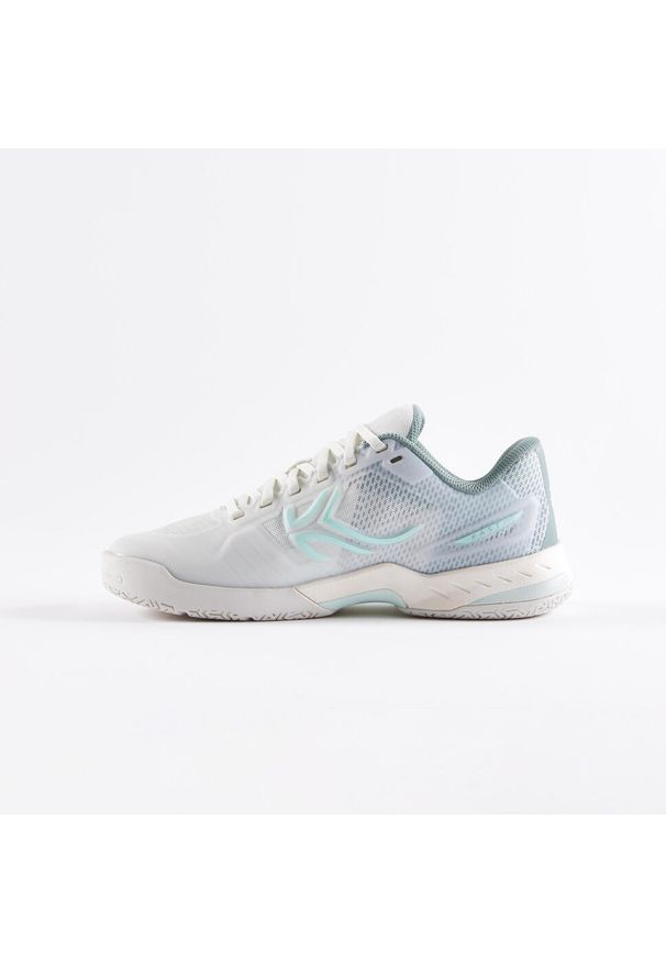 ARTENGO - Buty tenisowe damskie Artengo Fast Pro na każdą nawierzchnię. Kolor: biały, wielokolorowy, niebieski, zielony. Materiał: mesh, kauczuk. Szerokość cholewki: normalna. Sport: tenis
