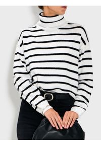 Sinsay - Golf w paski - biały. Typ kołnierza: golf. Kolor: biały. Wzór: paski #1